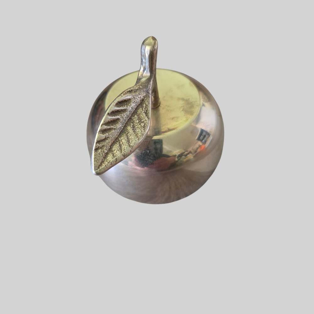 Vintage Solid Brass Apple Bell Teacher Gift Gold Tone Desk Decor Made in Taiwan